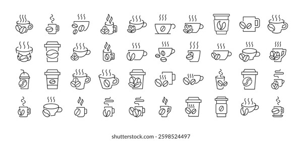 Collection of Coffee Beans with Mug Related Line Icons. Outline Signs for Graphic and Web Design, Apps, Adverts, Various Cards