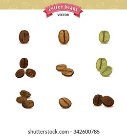 Collection of Coffee beans on white background
