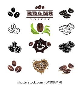 Collection of Coffee beans on white background