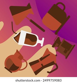 colección del equipo de elaboración de café sobre un fondo vibrante Las diversas herramientas se representan en un estilo gráfico plano que da a la Imagen una sensación moderna y minimalista
