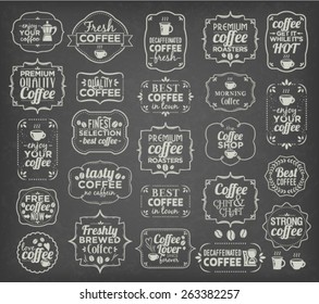 Collection Of Coffee Calligraphic And Typographic Vintage Design Elements (White Word Art On Blackboard)