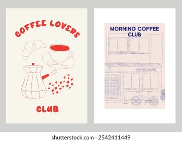 Colección de carteles de Coffee Club. Ilustración estética de café. Ilustración vectorial editable.