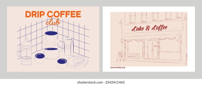 Colección de carteles de Coffee Club. Ilustración estética de café. Ilustración vectorial editable.