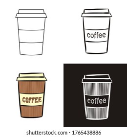 A collection of coffee cup in different styles: doodle, contour, chalk. Sets of Hand-drawn coffee to go. Vector illustration for  cafe, restaurant, menu.