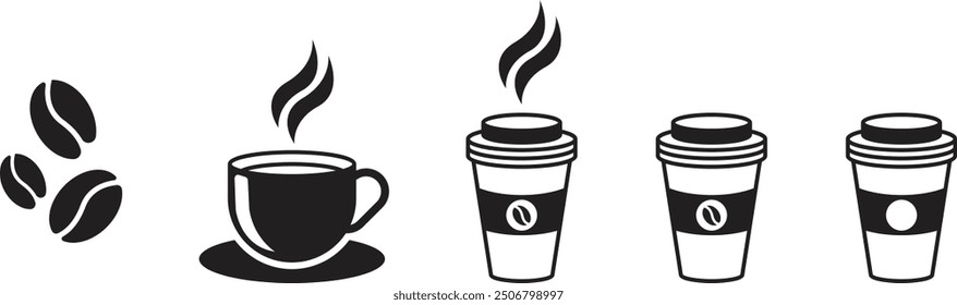 Collection of coffee cup icons. Cups for coffee and tea. Hot drink cup icon with steam isolated on white background. Vector illustration