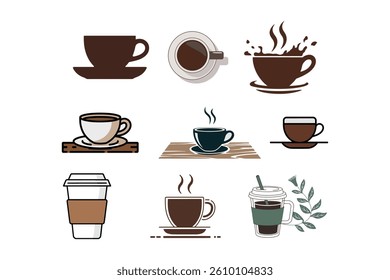 Collection of coffee cup icons various styles and s perfect for cafe menus set brown drinks