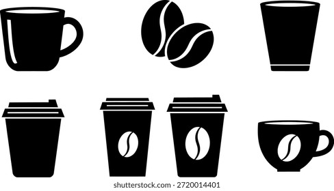 Colección de tazas de café y frijoles