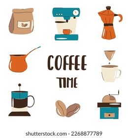 Collection of coffee elements. vector set
