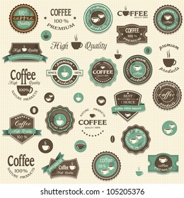 Collection of coffee labels and elements for design vintage style