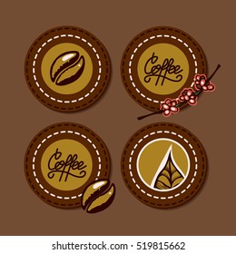 Collection of coffee labels. Vector symbol, icon.