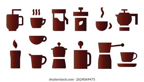 Collection of Coffee Making Icons in Dark Brown