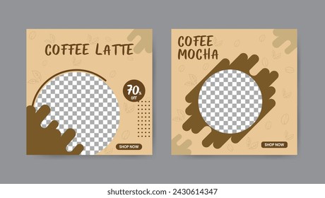 Collection of coffee shop social media post templates. Square banner design background.