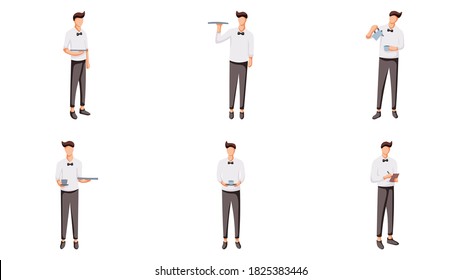 Collection of coffee shop waiter. Serving coffee cup and take order from customer.Character set flat design. 