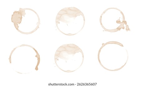 Collection Coffee Stain, Isolated On White Background, Vector Illustration