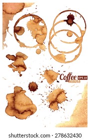 Collection of coffee stains on white