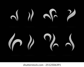 Collection of coffee and tea icons featuring elegant smoke symbols. Perfect for cafes, restaurants, or beverage branding. Minimalistic, modern designs representing hot drinks and aromatic warmth.