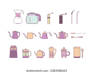 Collection of coffee tools equipment