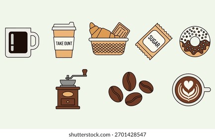 A collection of coffee-related items and pastries, perfect for a cozy morning or a cafe-themed design.