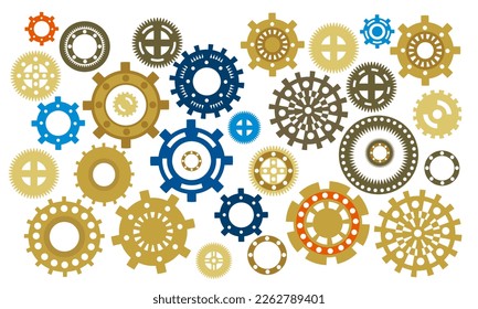 Collection of cogwheels and gears. Steampunk elements. Clock wheels