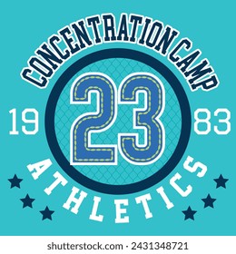 collection of collegiate or varsity style designs, with patches and numbers alluding to sports, cities, number of players, and student mascots, urban touches and modern and attractive colors.