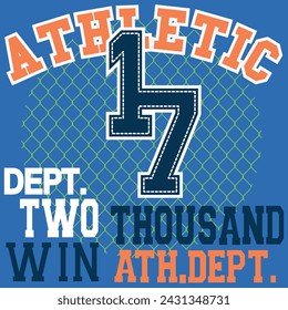 collection of collegiate or varsity style designs, with patches and numbers alluding to sports, cities, number of players, and student mascots, urban touches and modern and attractive colors.