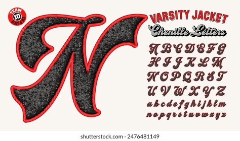 A collection of collegiate varsity style letters with 3d chenille fabric patch effect