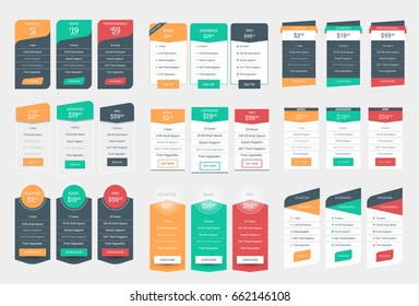 Collection of Coloful Pricing Table Design Templates for Websites and Applications. Vector Pricing Plans with Icon Set. Flat Style Vector Illustration