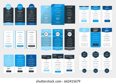 Collection of Coloful Pricing Table Design Templates for Websites and Applications. Vector Pricing Plans with Icon Set. Flat Style Vector Illustration