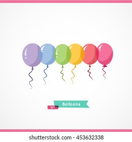 Collection of color balloons. Background with multicolored balloons. Vector 10 EPS. Transparent