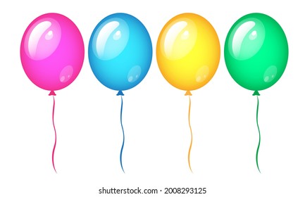 Collection of color balloons Blue, purple, yellow, green illustration set vecrtor isolated background