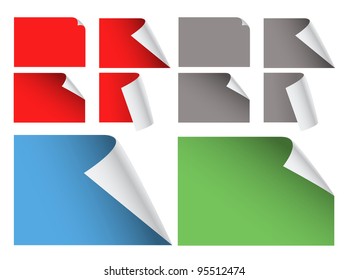 Collection of color blank paper sheets with bending corners