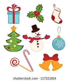 Collection of color Christmas icons/objects on white background