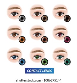 Collection of color contact lenses vector illustration
