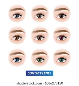 Collection of color contact lenses vector illustration