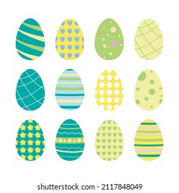Collection of  color easter eggs with cute ornate . Element for card, invitation, greeting, cover, web, app. Flat vector illustration
