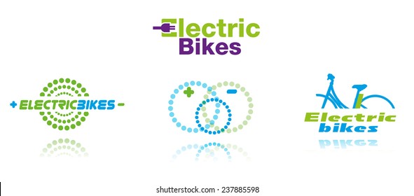 Collection of color electric bikes icons, isolated, vector illustration