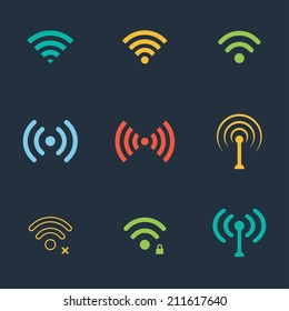 collection of color flat wifi icons. vector