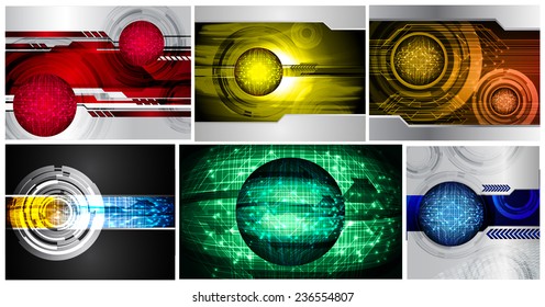 Collection color Light Abstract Technology background set for computer graphic website internet and business. text box. Brochure. card. wave. diverse, different, divers, manifold, many, various 