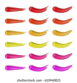 Collection Of Color Lipstick Smears, Strokes. EPS10 Vector