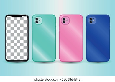 collection of color mobile smartphone phone mockup isolated with blank screen