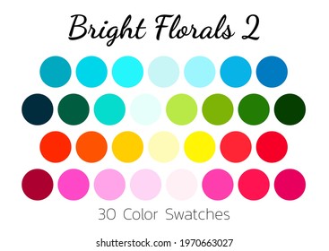 Collection Color palette, Bright Florals. Flat vector illustration.