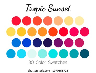 Collection Color palette, Tropic sunset. Flat vector illustration.