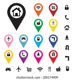 Collection of  color pointers with icons vector.