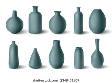 Collection of color porcelain vases in realistic style isolated on white background vector illustration