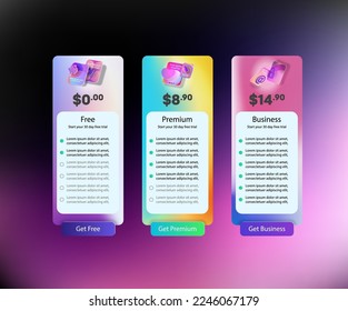Collection of color price lists for a website. Vector banner