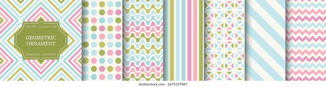 Collection of color seamless geometric patterns. Abstract fashion backgrounds - bright design. Tile mosaic textures. Vibrant simple endless prints