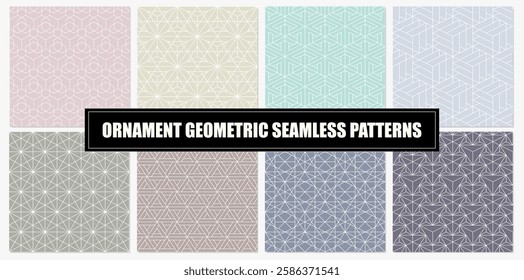 Collection of color seamless ornamental vector patterns. Oriental symmetry vintage backgrounds. Geometric tile mosaic design. Grid textures - decorative outline prints