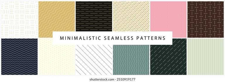 Collection of color simple striped seamless patterns. Elegant repeatable minimalistic backgrounds. Unusual endless dash outline textures