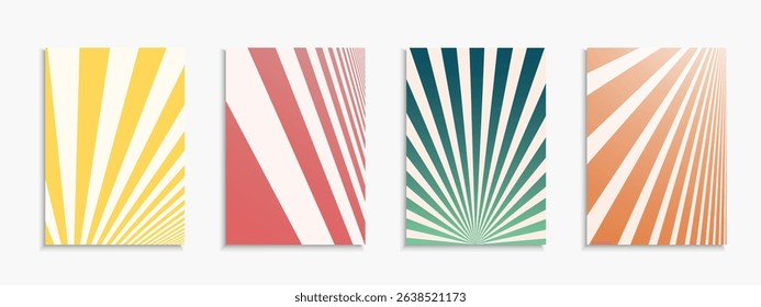 Collection of color striped abstract retro posters, templates, placards, brochures, banners, flyers, backgrounds. Bright vintage covers for your design and ideas. Vintage prints with lines