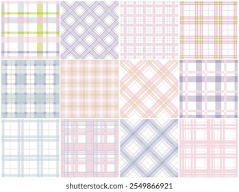 Colección de patrones sin costuras textiles de color - diseño de rayas geométricas. Fondos de tela repetibles de Vector. Delicadas impresiones de tela